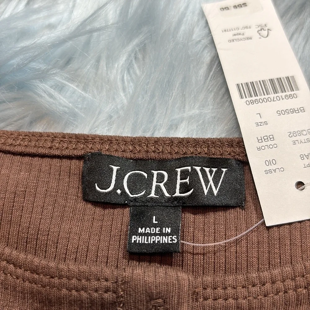 J. Crew Brown Ruffled Strap Ribbed Tank Top - Picture 6 of 9